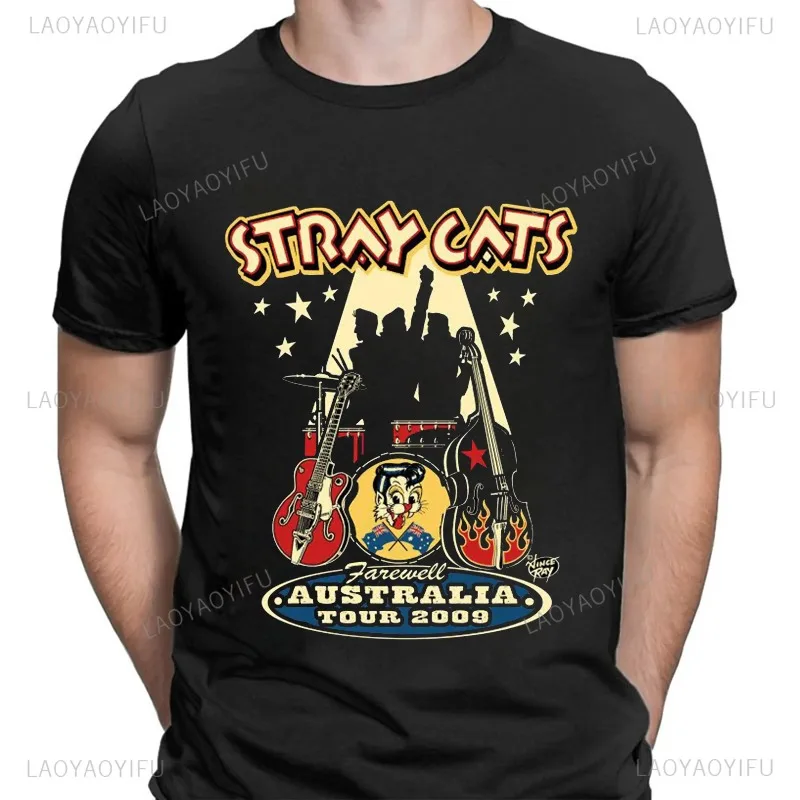Stray Cats Rock Classic Tees American Rockabilly Band Fan Hipster Streetwear Fashion Breathable Boy Girl Men Women Cotton TShirt