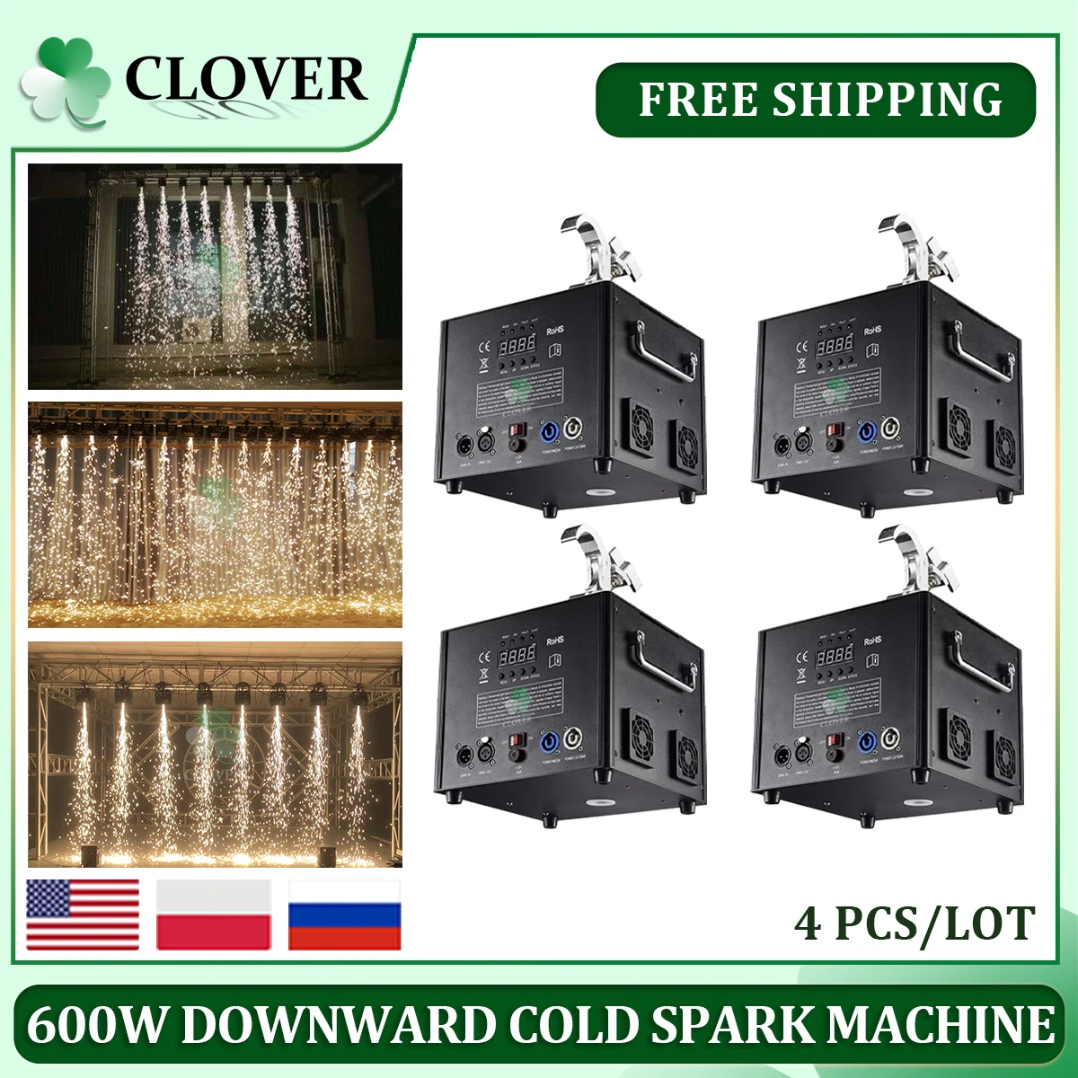 Fast Shipping 4Pcs Cold Sparks Machine DMX Indoor Firework Machine Fountain Spark Powder Machine 600W 1-5M Jet Height Sparklers