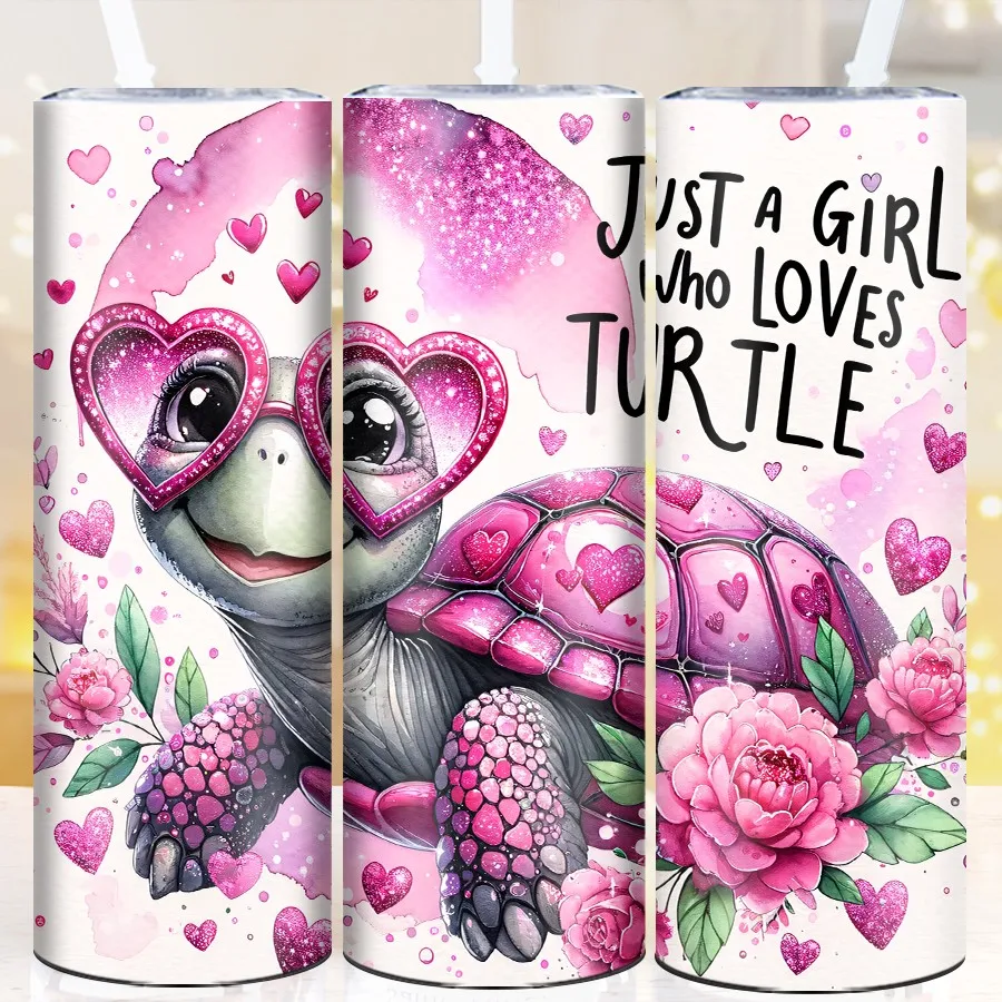 3D Print Love Heart Turtle Party Water Bottle Straw Lid 1Pc Stainless Steel Hot Cold Insulated Coffee Cups Birthday Party Gifts