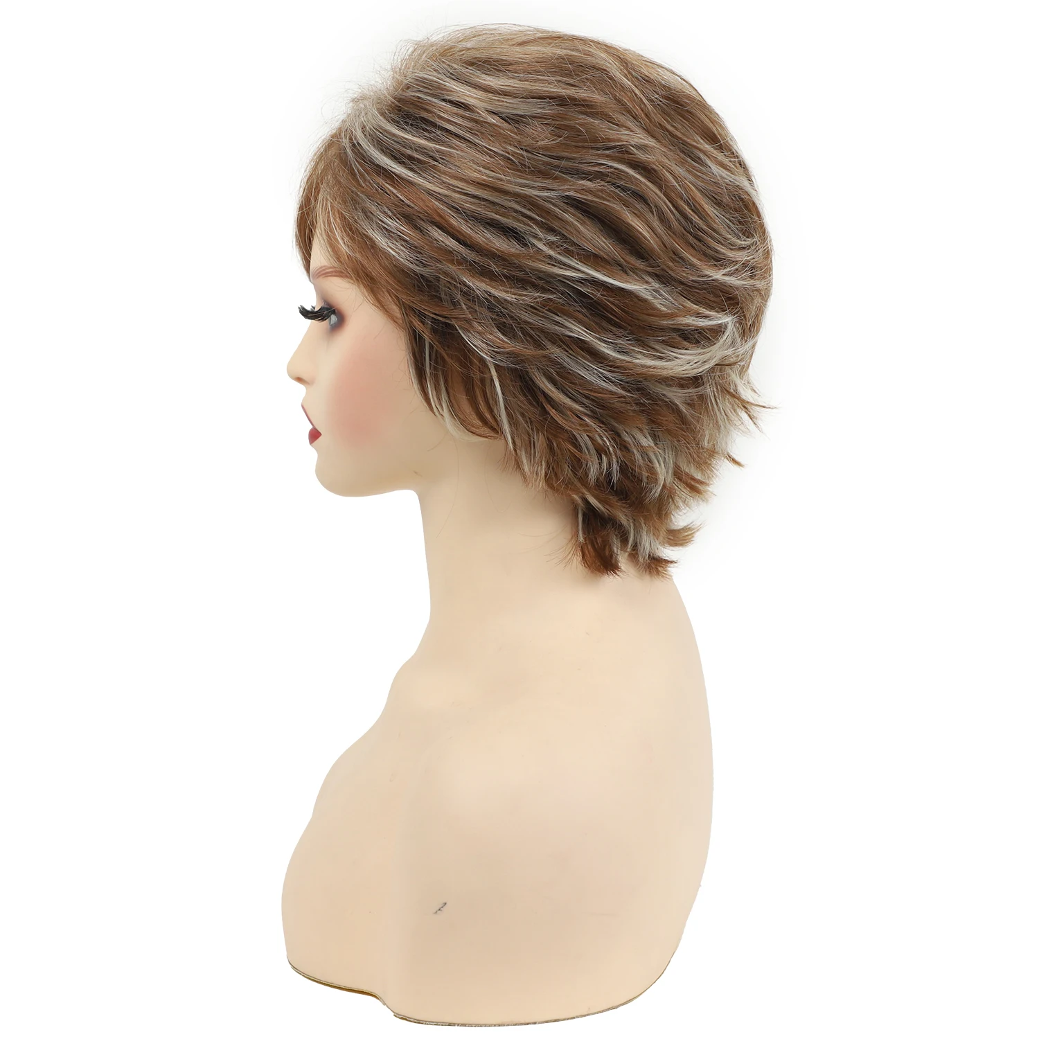 Perucas Curtas Curtas Marrons Sintéticas com Franja para Mulheres, Cabelo da Mamãe, Penteado Ombre, Onda Solta, Festa Diária, Bonito