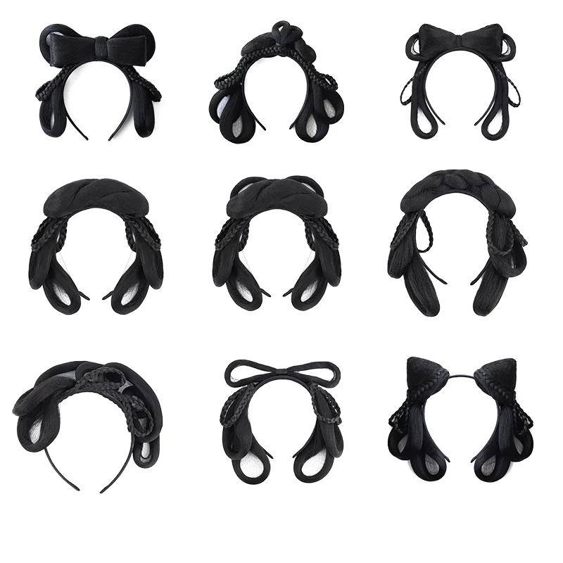 Ming Dynasty Hair Hoop - All-in-One Costume Wig with Built-in Bun for Beginners Historical Chinese hair accessories