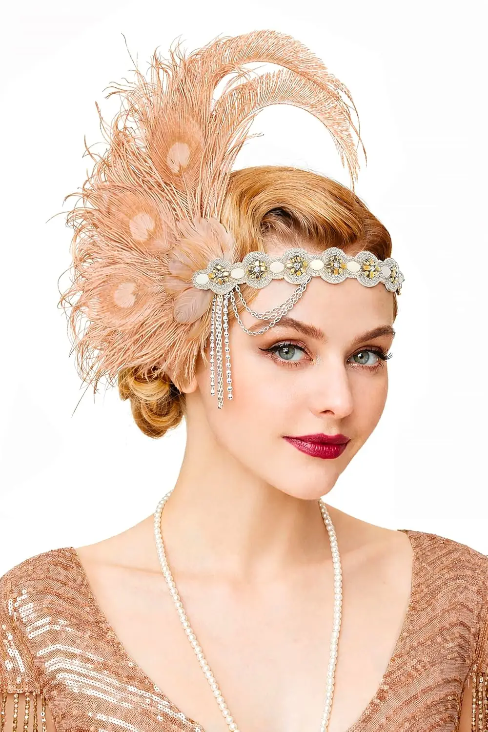 BABEYOND 1920s Flapper Headpiece Headband - Roaring 20s Great Gatsby Feather Headband 1920s Flapper Accessories
