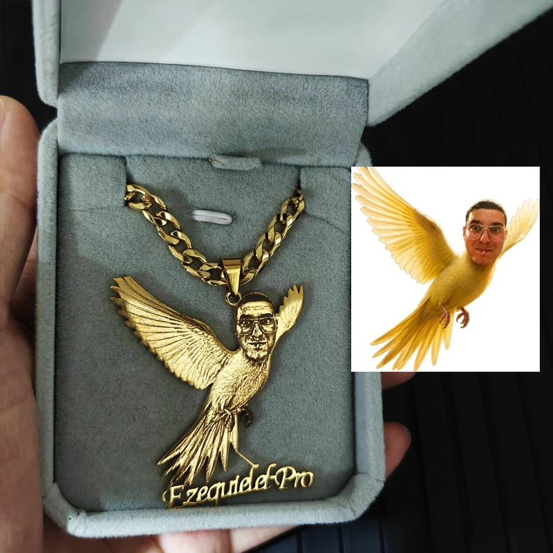 

Custom Photo Pendant Necklace Customized Necklace With Name Cuban Chain For Men Personalized 24K Gold Plated Jewelry Friend Gift
