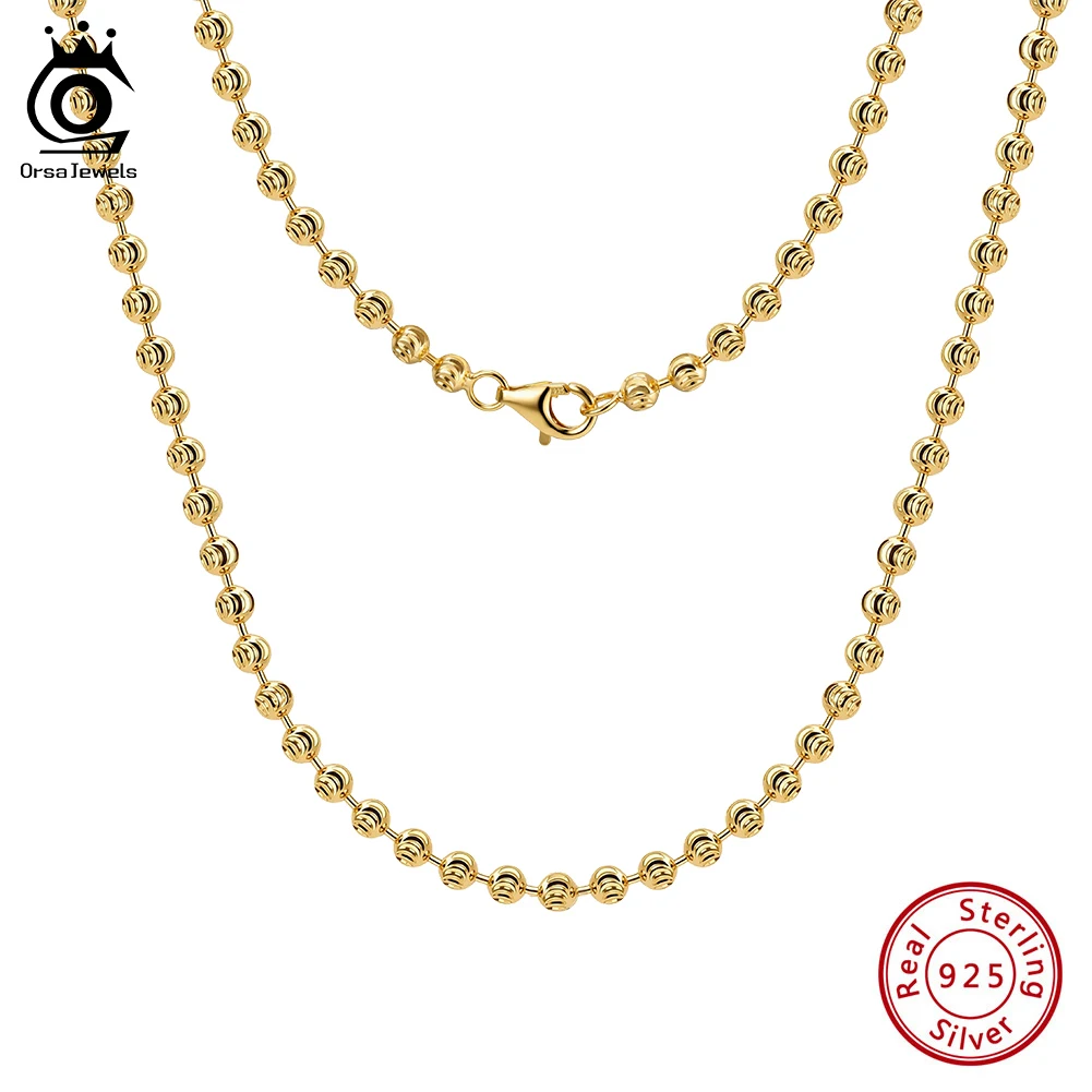 ORSA JEWELS 3mm Punk Hip-hop Fashion Beads Link Chain 925 Sterling Silver Dainty Necklace for Women Men Jewelry Accessories SC91
