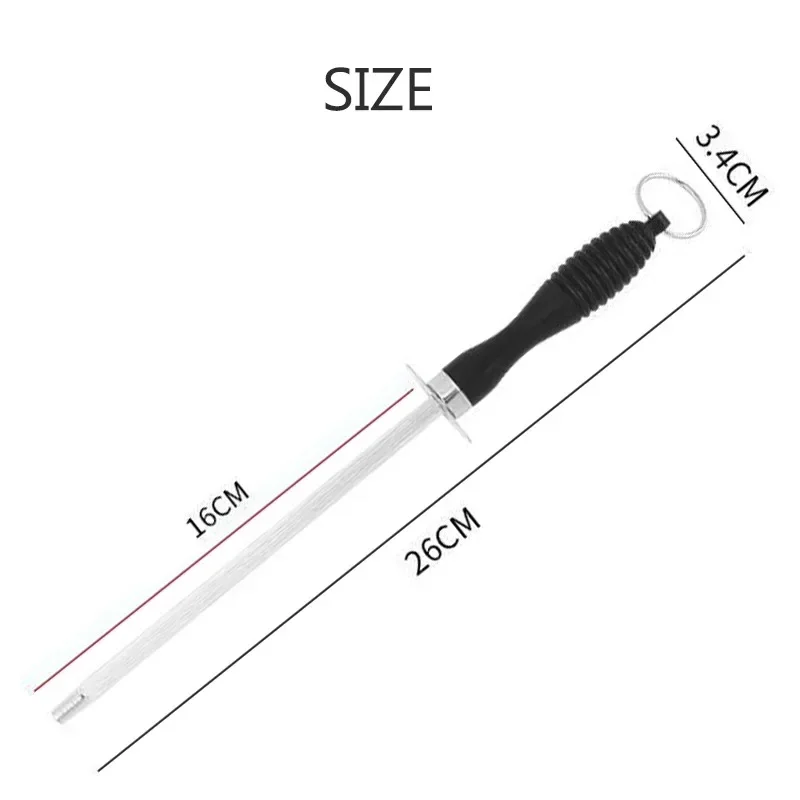 Afilador de cuchillos de acero al carbono de 26cm, herramienta de molienda profesional con mango de ABS, palo afilador de cuchillas de cocina