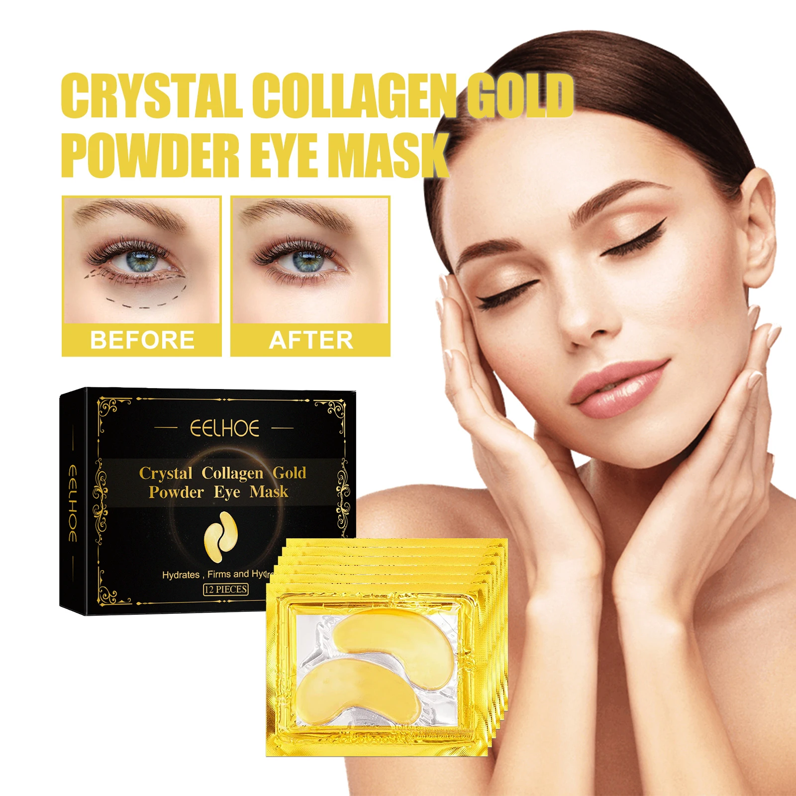 Collagen Gold Eye Mask Firming Eye Patch Reduces Dark Circles Puffy Eyes Fine Lines Nourishing Hydrating Care for Tired Eyes