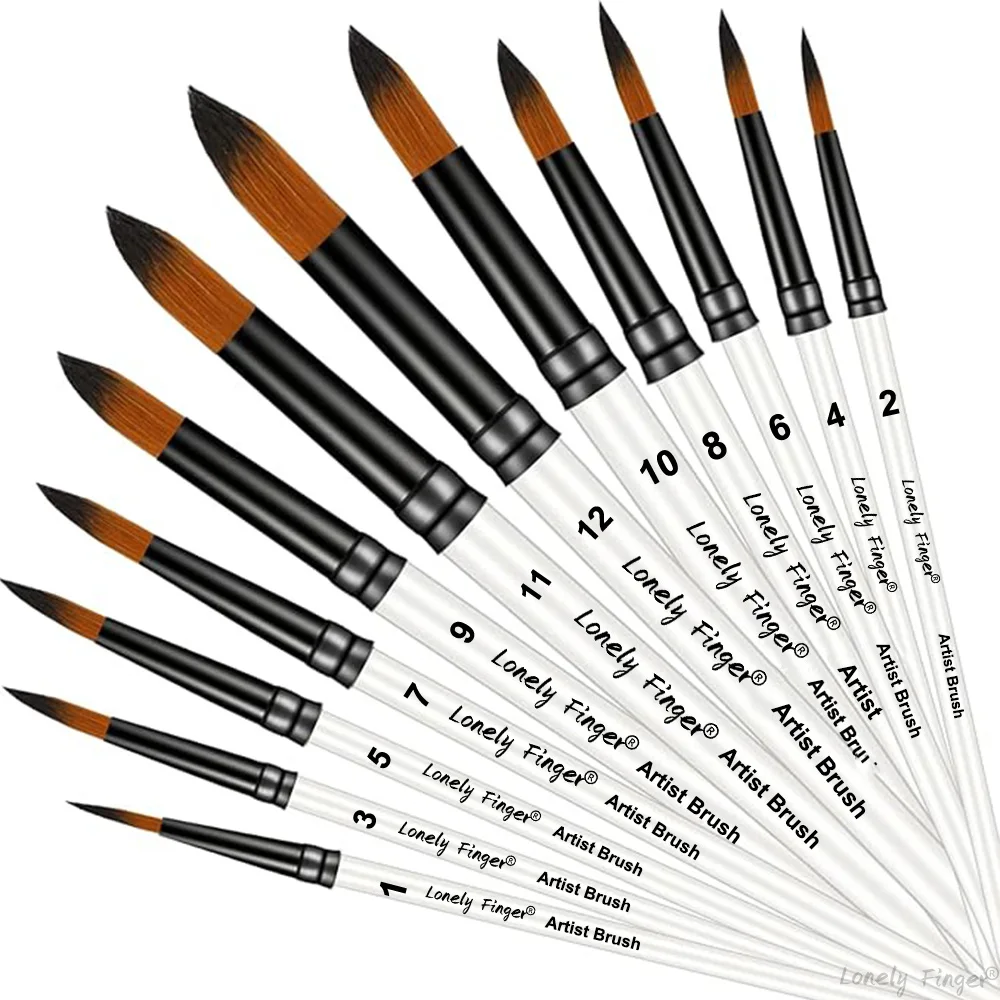 12/48Pcs White Round Pointed Artist Paint Brushes Set for Acrylic, Oil, Gouache, Face Painting - Art Crafts Round Brush Kit