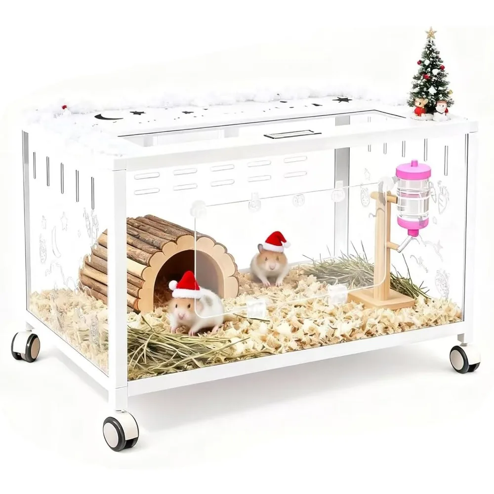 

Large Hamster Cage, Hamster Habitat 360° Viewing Guinea Pig Cages Hamster Tank with 2 Door and Wheels Small Animal Habitat for S