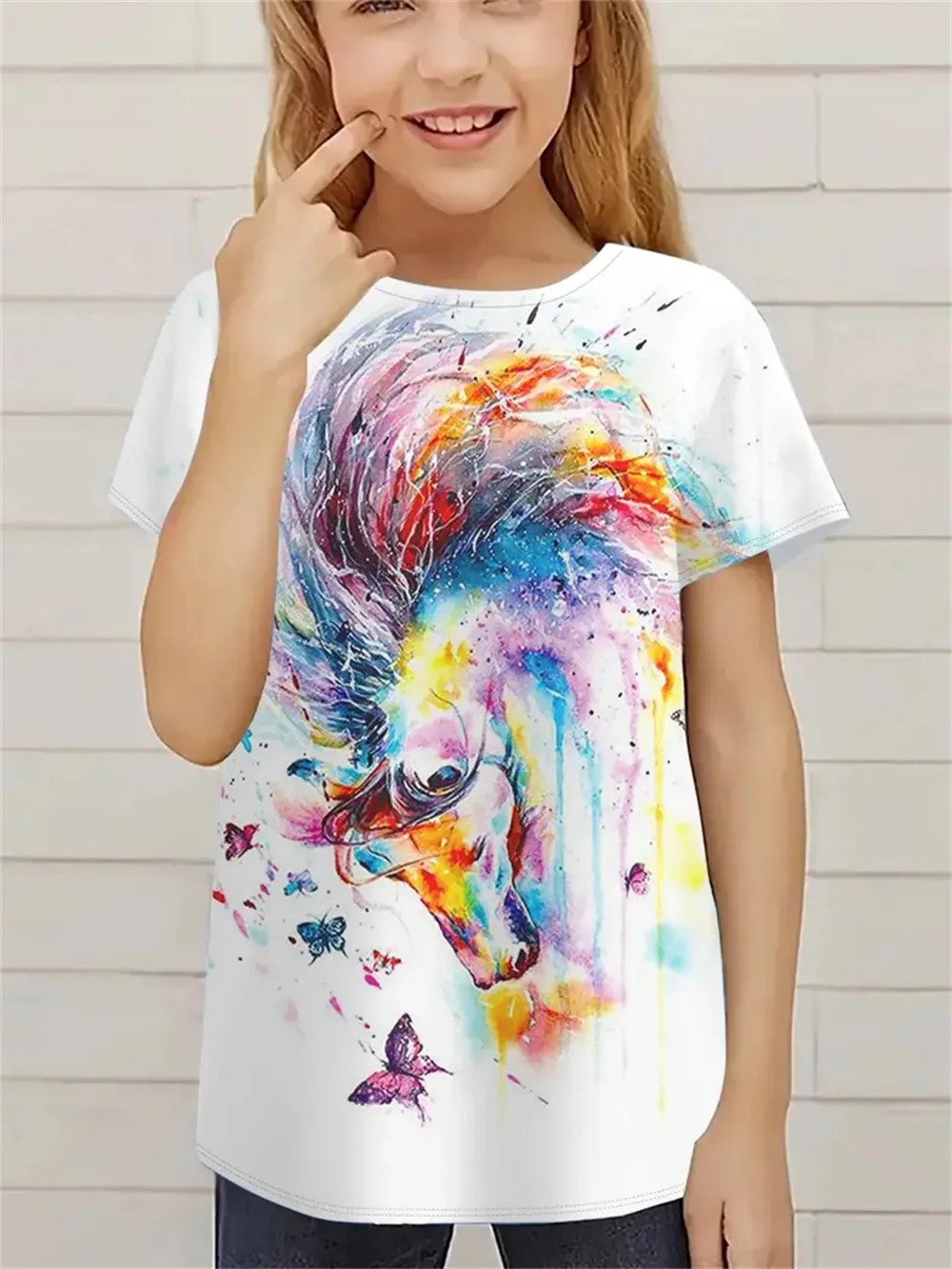 Horse 3d Printed T Shirt Girls T-Shirts 2025 Animal Trendy Girl Children Tshirts Casual Baby Clothes Top Tee Summer