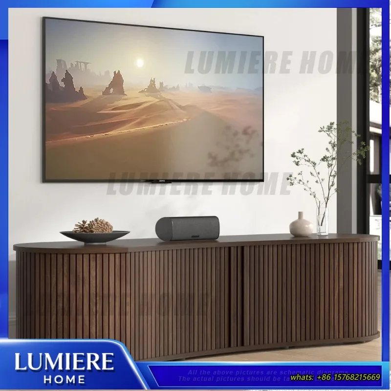 TV Stand with Storage Cabinet 59 Inch Media Console Sliding Tambour Door Mid Century Modern Entertainment Center