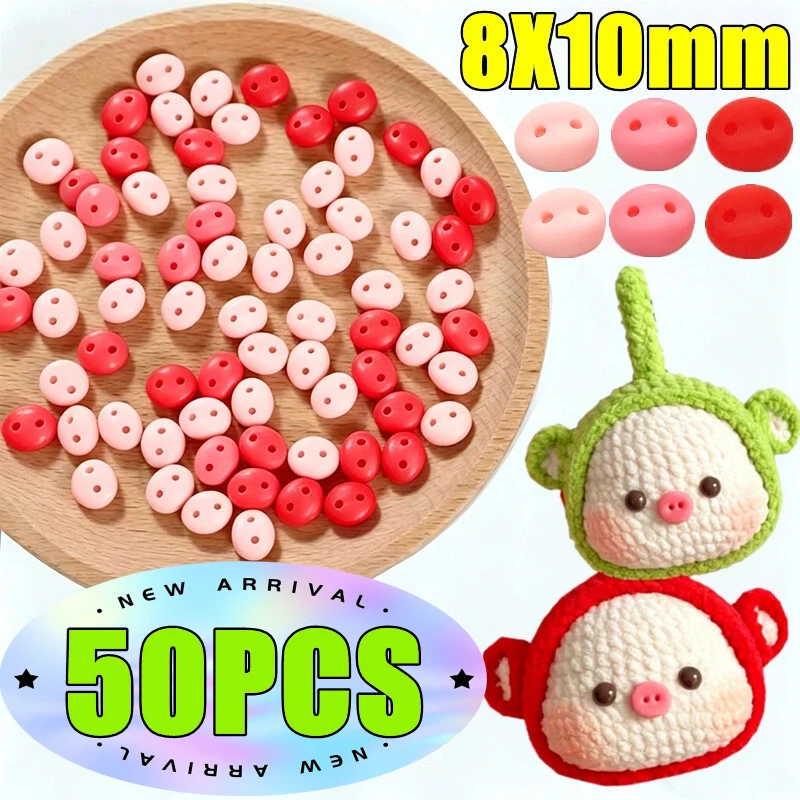 

50PCS 10x8mm Pink/Red Double Hole Acrylic Pig Nose For Making Doll Stuffed Toys Animal Scrapbooking DIY Doll Craft Accessories