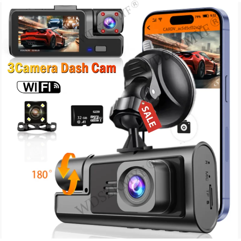 

3 Channel Dash Cam for Cars 1080P Car Camera WIFI Video Recorder Front inside Rear View Camera Car DVR Black Box Car Assecories