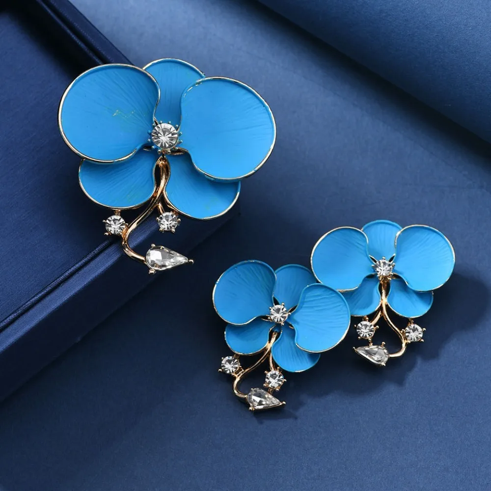 Charm Chinese-style Rhinestones Blue Orchid Flowers Plant Brooch for Women Cheongsam Hanfu Accessories Multi-functional Jewelry