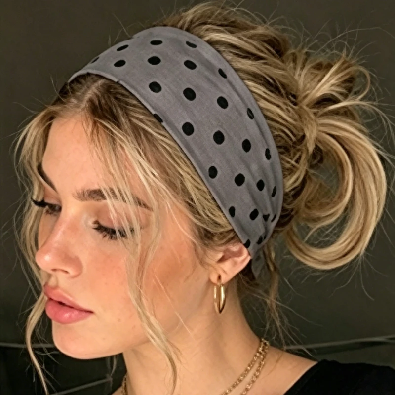 1 Stück Baumwoll-Polka-Dot-Yoga-Stirnband mit Punktmuster, Make-up-Stirnband, Sport-Fitness-Schweißabsorbierendes Haarband, Haarschmuck – Detail 5