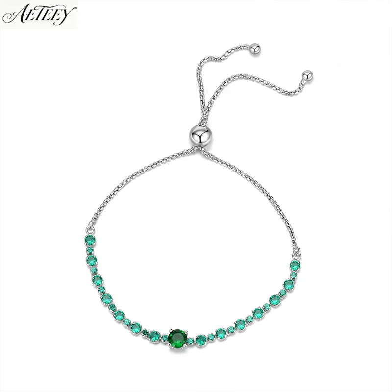 AETEEY S925 Silver Full Row Zircon Pull Adjustable Stretch Bracelet Light Luxury Women Wrist Jewelry