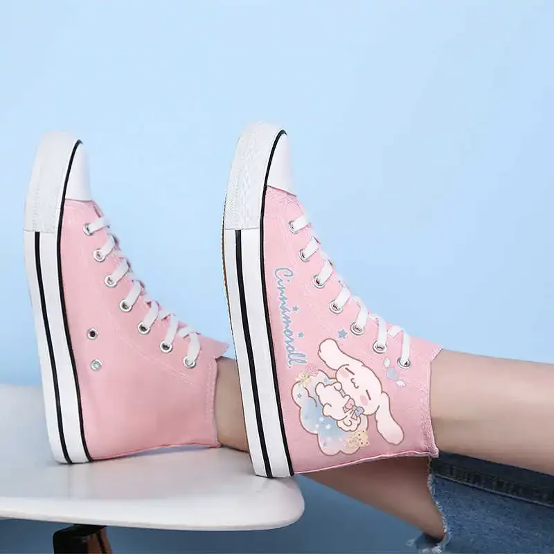 

Sanrio Kawaii Cinnamoroll Girl High-top Canvas Shoes Anime Cartoon Fashion Exquisite Durable Student Graffiti Casual Flat Shoes