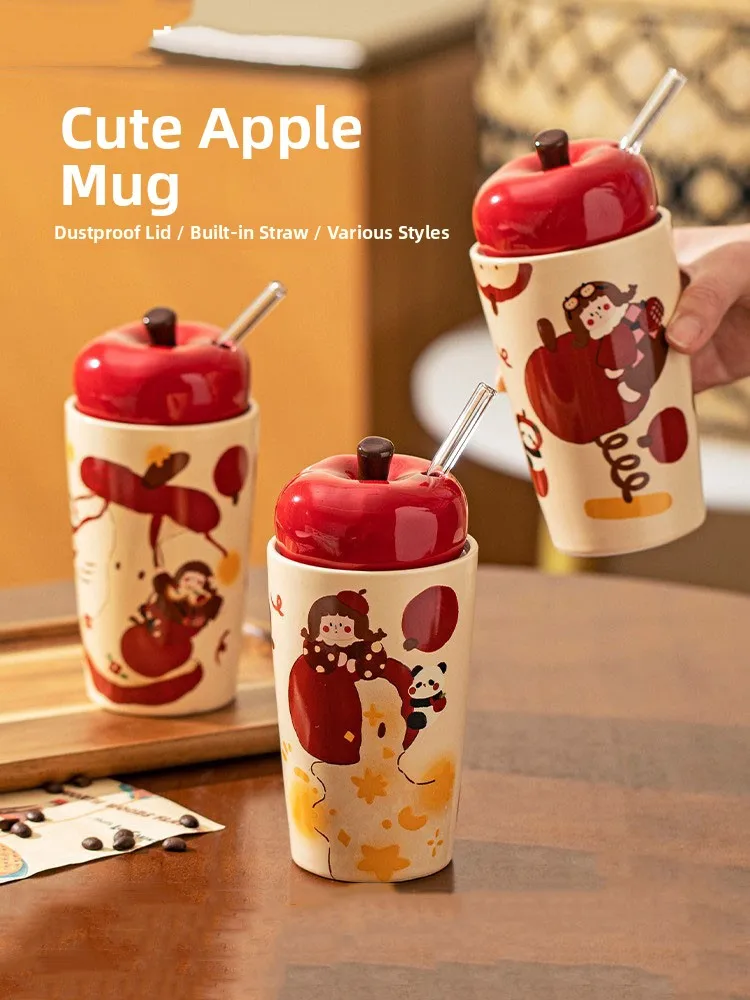 

Cerc Mug Women's Sle with Lid Mark Cup High Aesthetic Value Home Use Birthday Gift New Year Cup Cute Cartoon Design