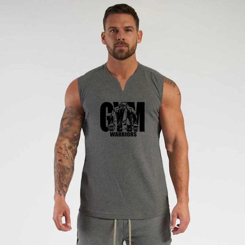 Summer Running V Neck Vests Gym Clothing Compression Sleeveless Shirts Fitness Muscle Mens Tank Top Cotton Bodybuilding Singlets