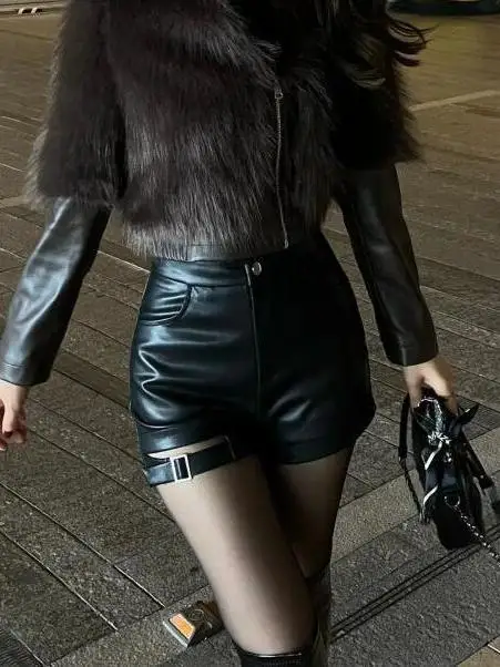 

Женские кожаные шорты King Sle с высокой талией, черные, синие, из искусственной кожи, осенние, Cleanfit, из эластичной искусственной кожи, с высокой талией