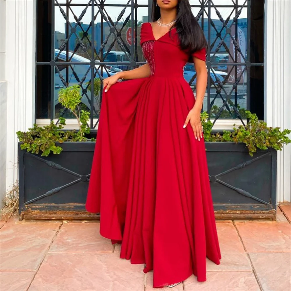 ROYET-Robe de Soirée Luxueuse à Paillettes et Col en V, Tenue Formelle de Forme Citroa, Longueur au Sol, Manches Courtes, Classique, Bal, Personnalisée