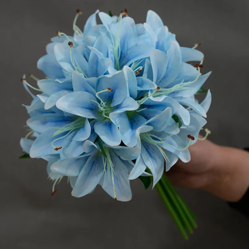1 Bundle New Blue 20 Head Lily Simulation Flower Home Decoration Dining Table Living Room Decoration Ornamens