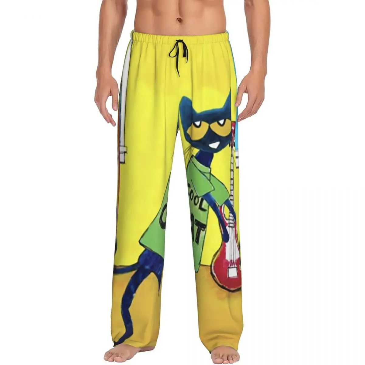 

Custom Pete The Cat Pajama Pants Men Sleepwear Sleep Lounge Bottoms with Pockets