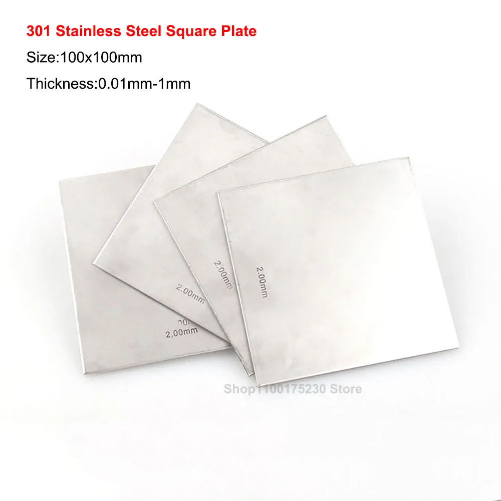 Thick 0.01mm-1mm 301 Stainless Steel Square Sheet Plate 100x100mm Flat Brushed Metal Polished Plate Customized Size