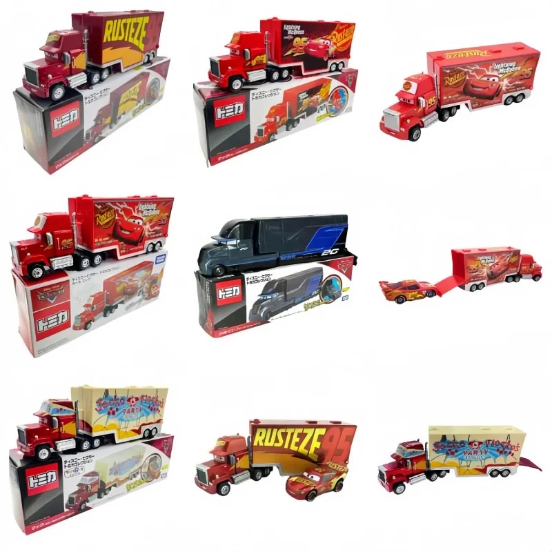 

TAKAR TOMY Disney Pixar Cars Mack Truck Alloy Diecast Cargo Trailer Toy Lightning McQueen Rusteze Collectible Car Model For Kids