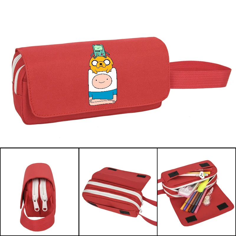 مقلمة وقت المغامرة الكرتونية للطلاب، ملحقات ثابتة، حقيبة أقلام رصاص مطبوعة على شكل شخصية أنيمي، مقلمة ذات سعة كبيرة