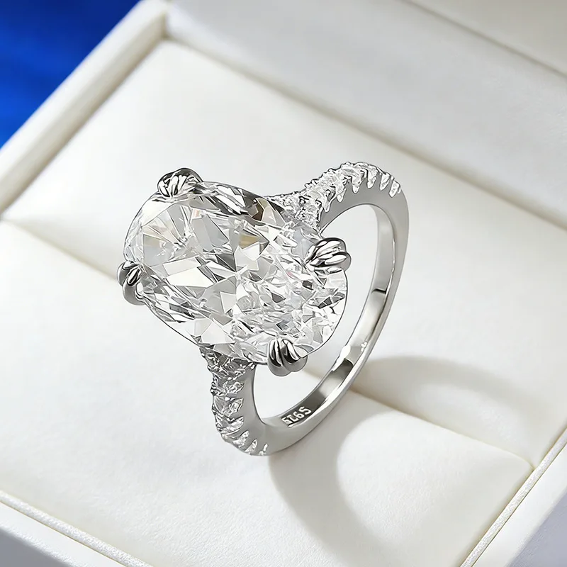 

Vecalon Oval Cut 10*16MM All Moissanite Ring for Women S925 Silver Sparkling Lab Diamond Wedding Band Fine Jewelry