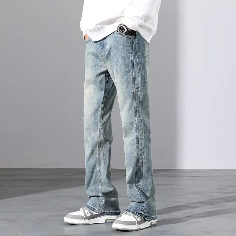 Summer Retro Jeans Men 2024 New Style Cool Casual Loose Straight Micro Flare Long Pants