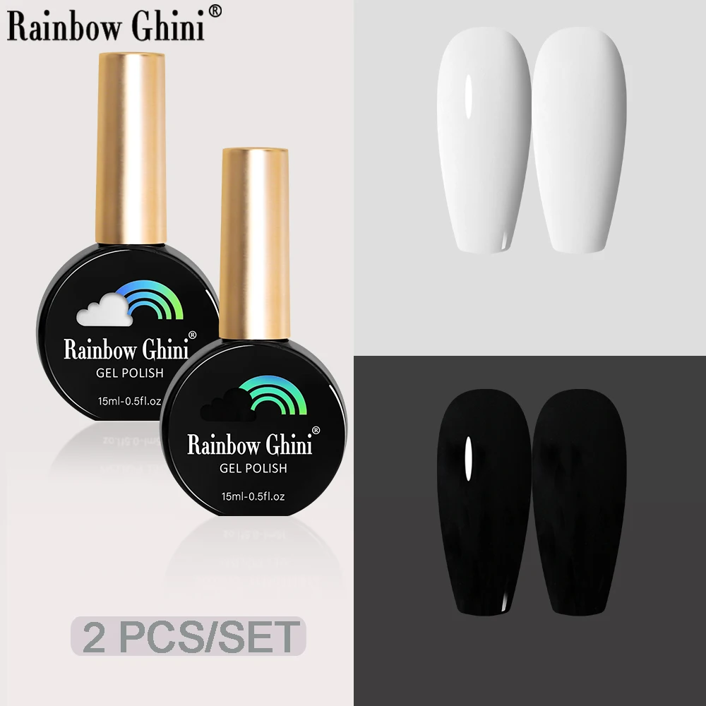 Rainbow Ghini 15ml zweifarbiges Gel-Nagellack-Set Schwarz Weiß Farbgel-Lack 2 Stück/Set Lila Glitzer Langanhaltender UV-Nagellack
