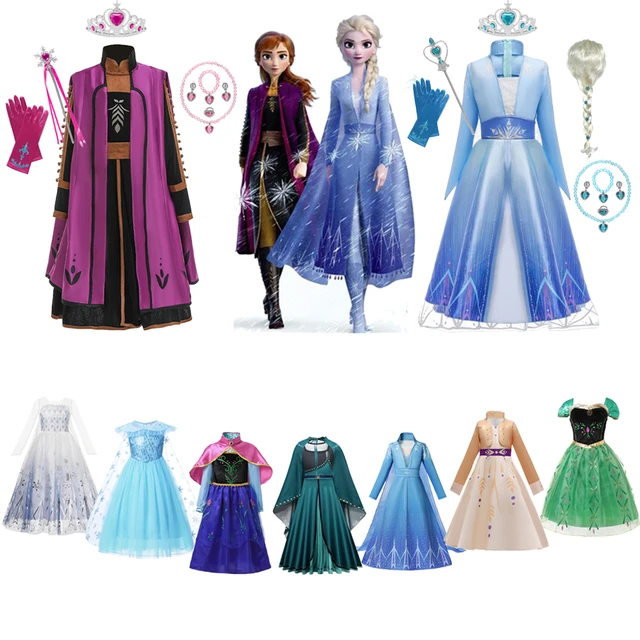 Disney Frozen 2 Princesa Vestido Para Meninas Neve Rainha Elsa Anna Halloween Cosplay Traje Carnaval Festa De Aniversario Criancas Roupas Conjunto Vestidos De Fantasia Para Criancas AliExpress