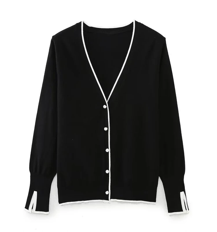 

Slimming Pearl Button V-Ne Knitted Open Cardigan Autumn New Sle Women's Faion Design All-Match Long Sve Regular Length
