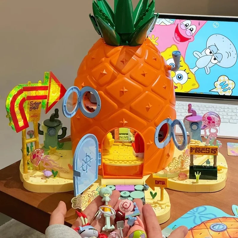 

Area-X Spongebob Squarepants Pineapple House Building Blocks Blind Box Mini Bikini Bottom Residents Assemble Model Kids Men Gift