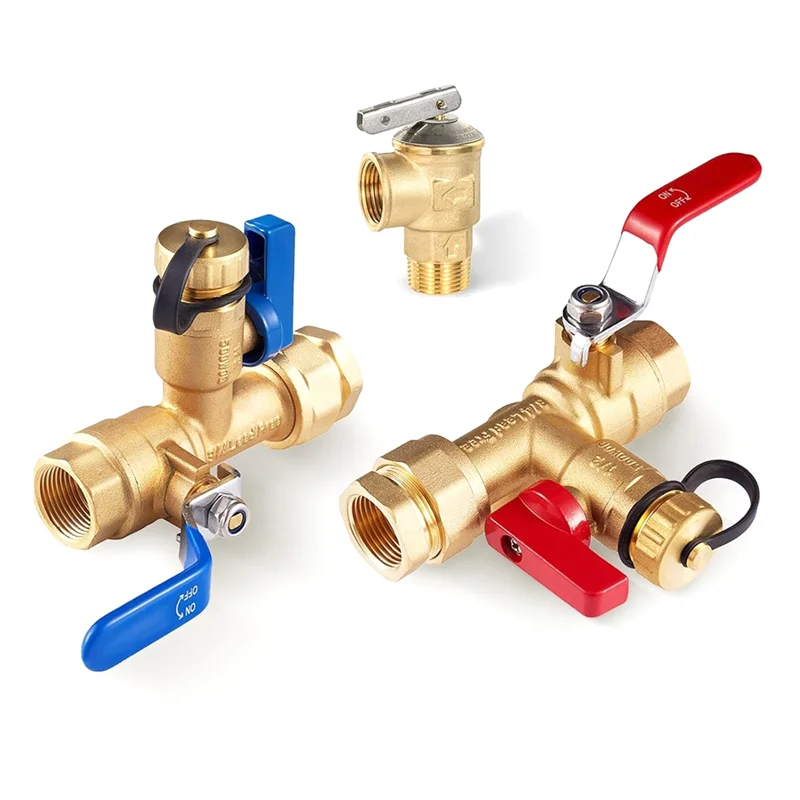 

ABKJ-FIP To FIP 3/4" IPS Isolator Tankless Water Heater Service Valve Kit, Includes 3/4" Connection& Pressure Relief Valve