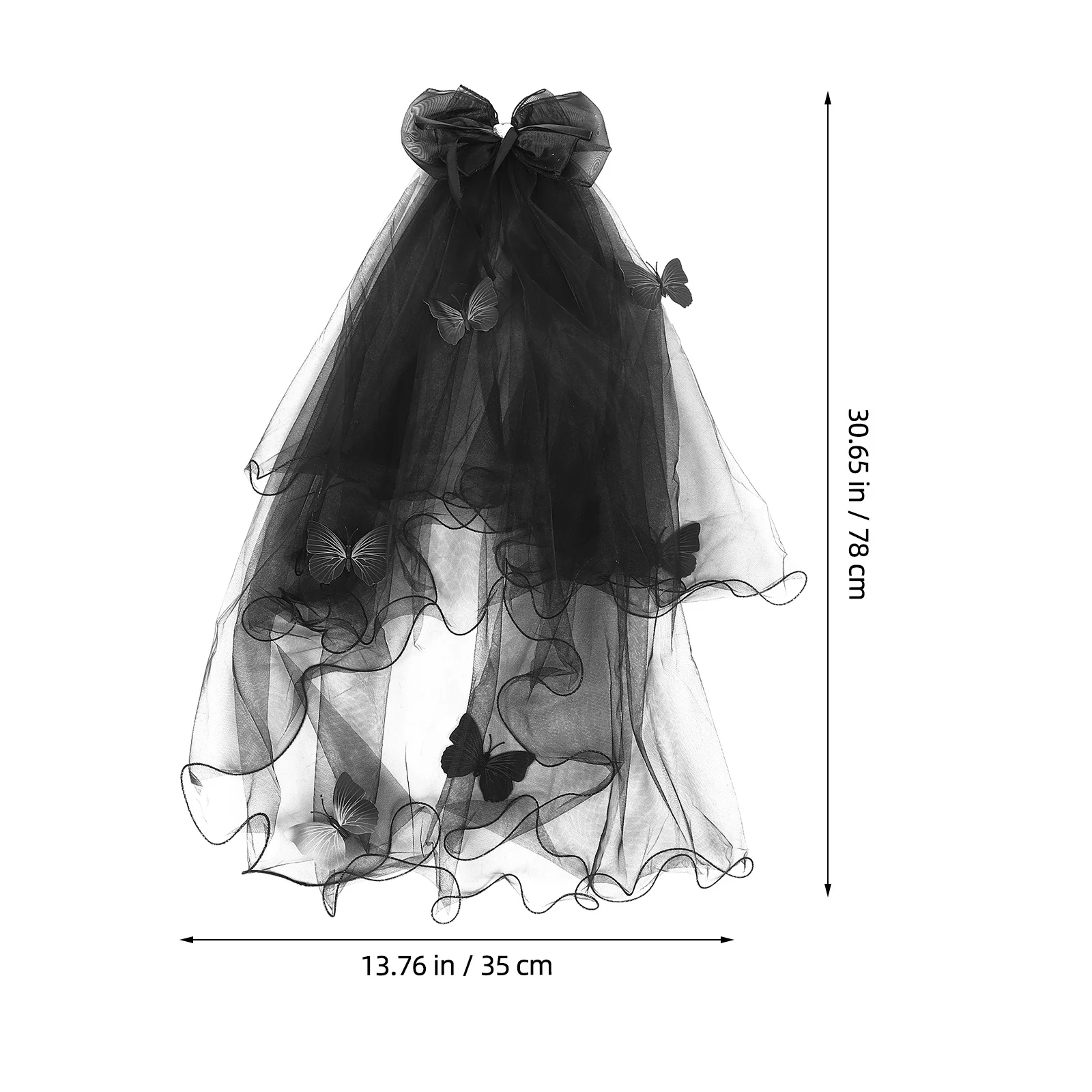 حجاب على شكل فراشة سوداء لتزيين الهالوين للنساء زي العروس القوطي مع حجاب زفاف قصير شبكي ومشبك على شكل فيونكة لمصاصي الدماء #3