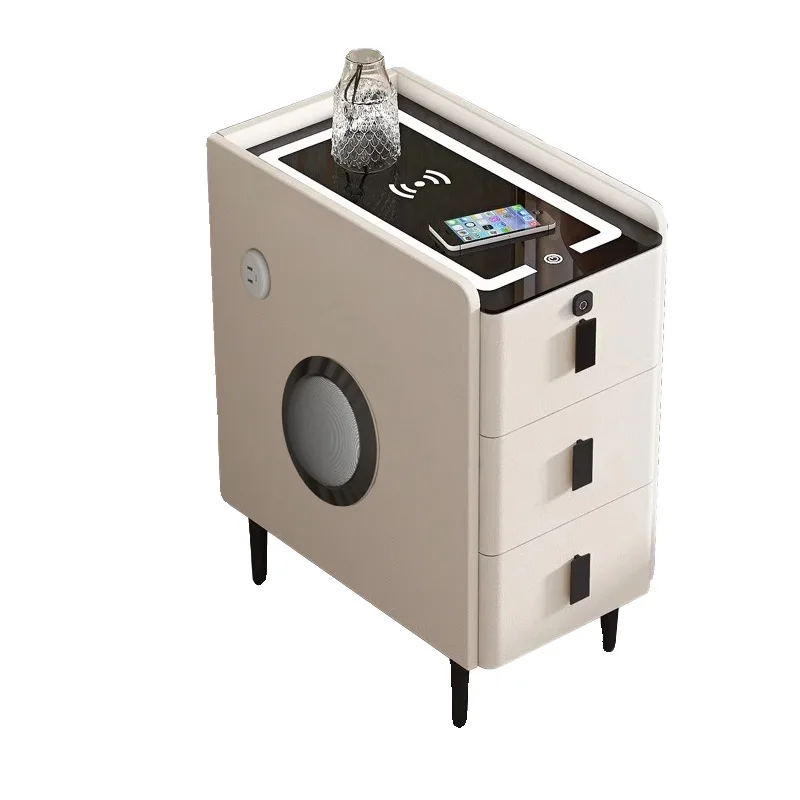 

Small smart bedside table, wireless charging fingerprint lock, solid wood light luxury seam three-layer cabinet