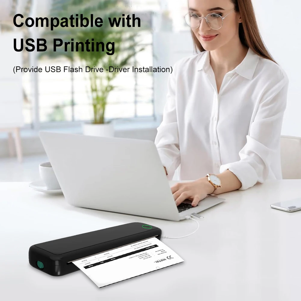 A4 Portable Thermal Printer Inkless BT Wireless Portable Printer with Printing Paper Document Printing Maker for Smartphone & PC