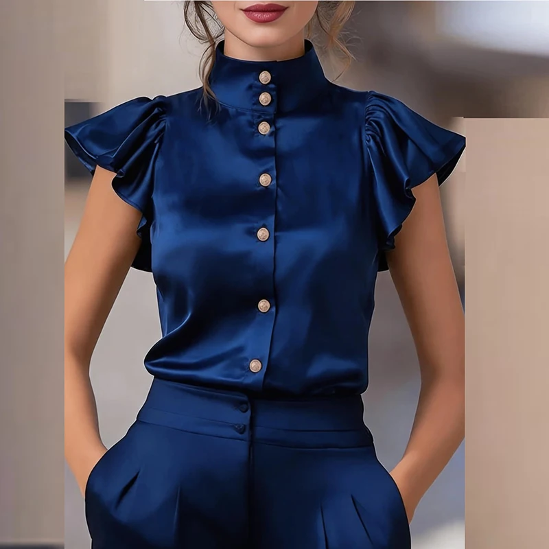 Summer Short Sleeve Women Shirt Blouses Turn Down Collar Bow Design Patchwork Color Office Lady Shirt Tops Female Fashion Blouse - view 4