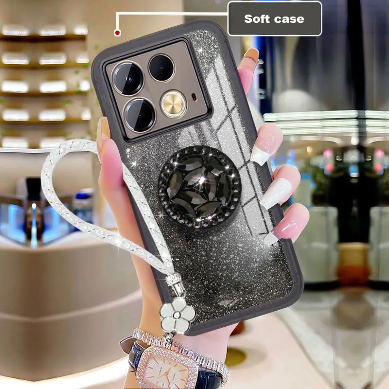 Note40 pro+ Case Luxury lanyard,Diamond Holder Case For Infinix Note 40 30 Pro plus Hot 30i 40 GT 10 pro Cover Glitter with Rope