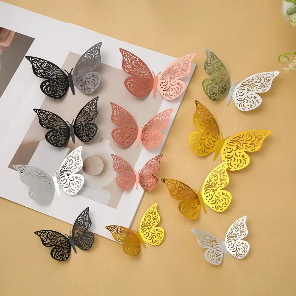 12 Pcs 3D Butterfly Wall Decals 3 Sizes Hollow Butterfly Wall Art Removable DIY Decorative Sticker for Bedroom Living Room Decor
