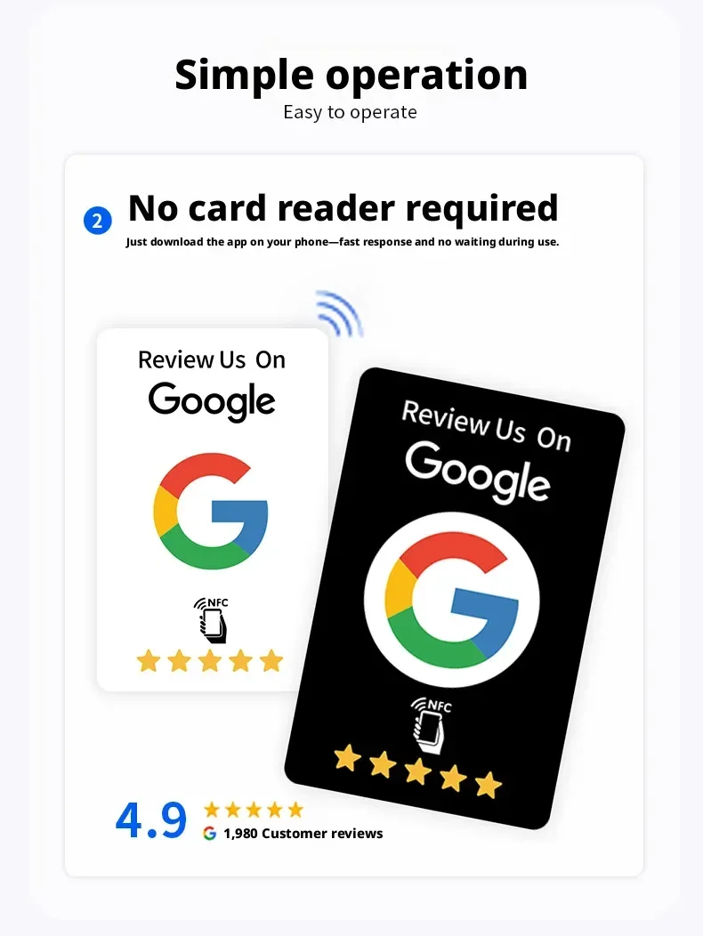 100Pcs Reusable Google Review Tap NFC Card, Review Us On Google Programmable NFC Tap Card User-Friendly Time-Saving Factory spot