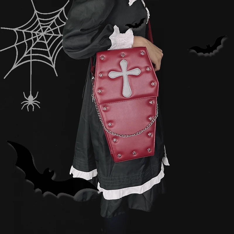 Gothic Vampire w kształcie trumienki plecaki damskie 3 sposoby Punk Lolita torby szkolne torba Crossbody dziewczyna Dark Halloween torebka na ramię