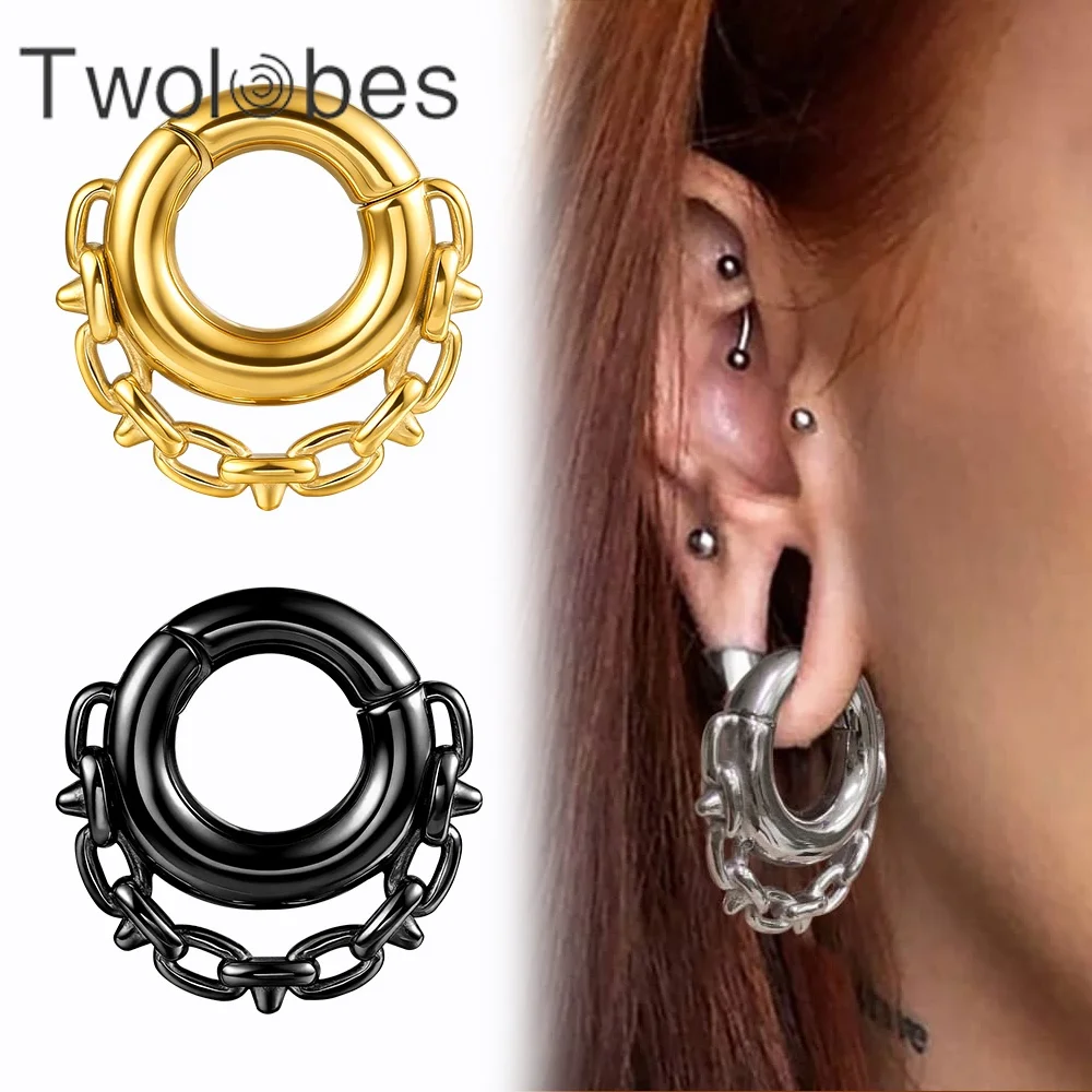 Twolobes 2PCS Cool Chain 316 Stainless Steel Ear Weights Hangers Expander Piercing Women Man Earrings Body Jewelry 6mm 2G