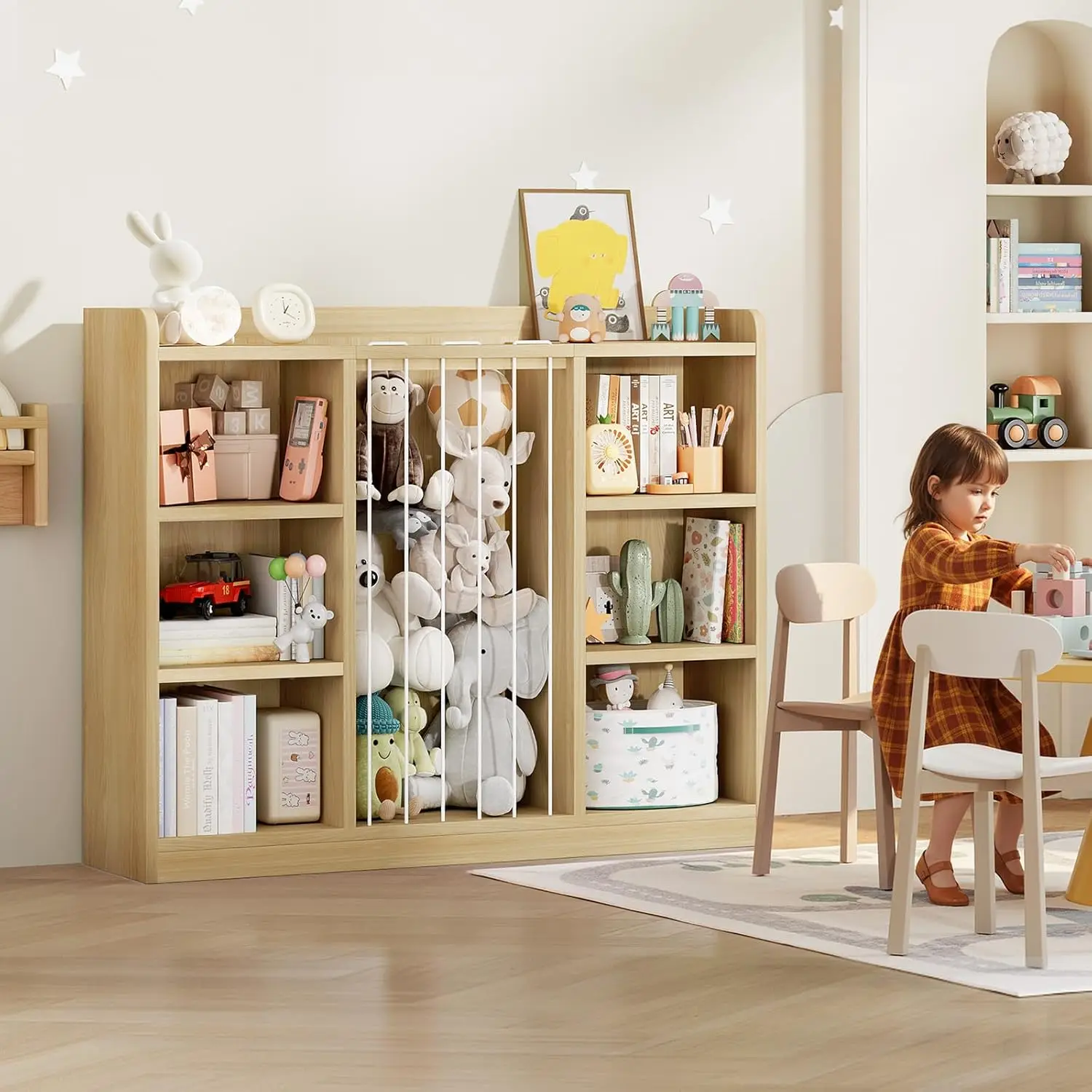 6-Cube Kids Toy Organizer 2-in-1, Stuffed Animal Storage Shelf with Rounded Corners & Anti-Tip, Playroom Bedroom Shelf Unit, Stackable Nursery Storage image 4