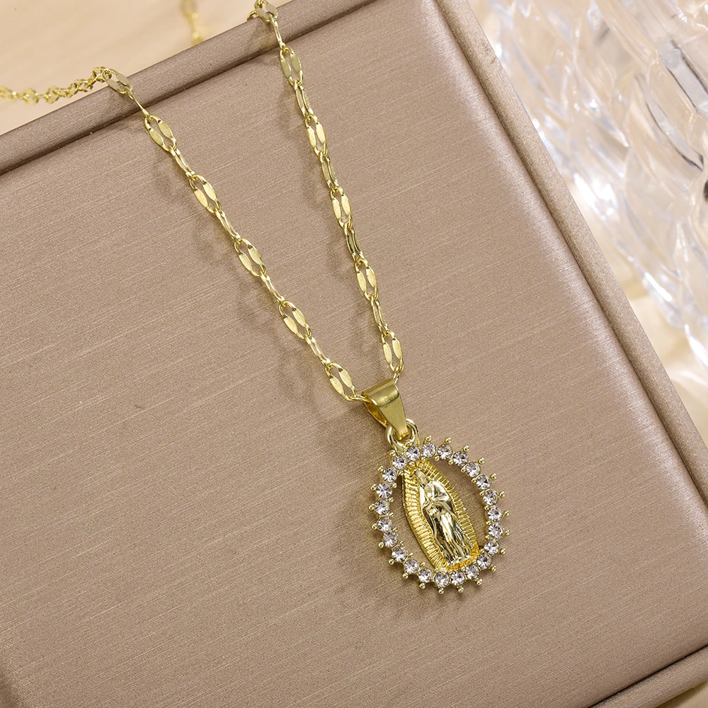 الأزياء الأوروبية والأمريكية اللون زركونيا المرأة قلادة بسيطة وأنيقة مريم العذراء قلادة قلادة #3