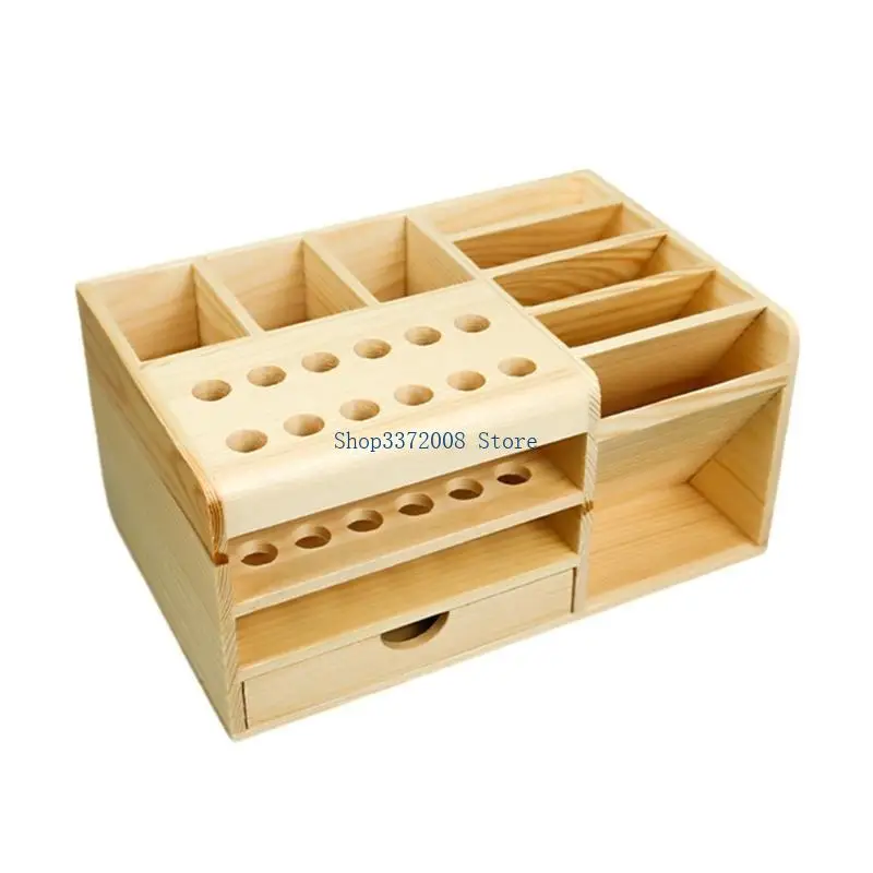 Wooden Storage Box for Tweezers Screwdrivers Knives Rulers Remote Control Shelf