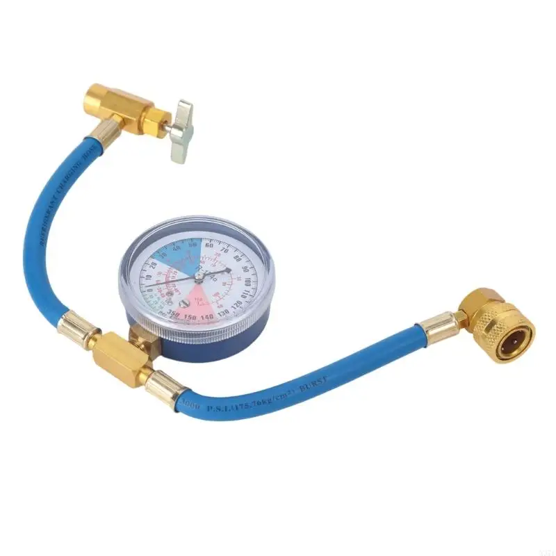 R134a Refrigeration Gauges with Hose and Brass Service Fittings, Single Gauges Tool for Automotive Pressure Checking and X37F