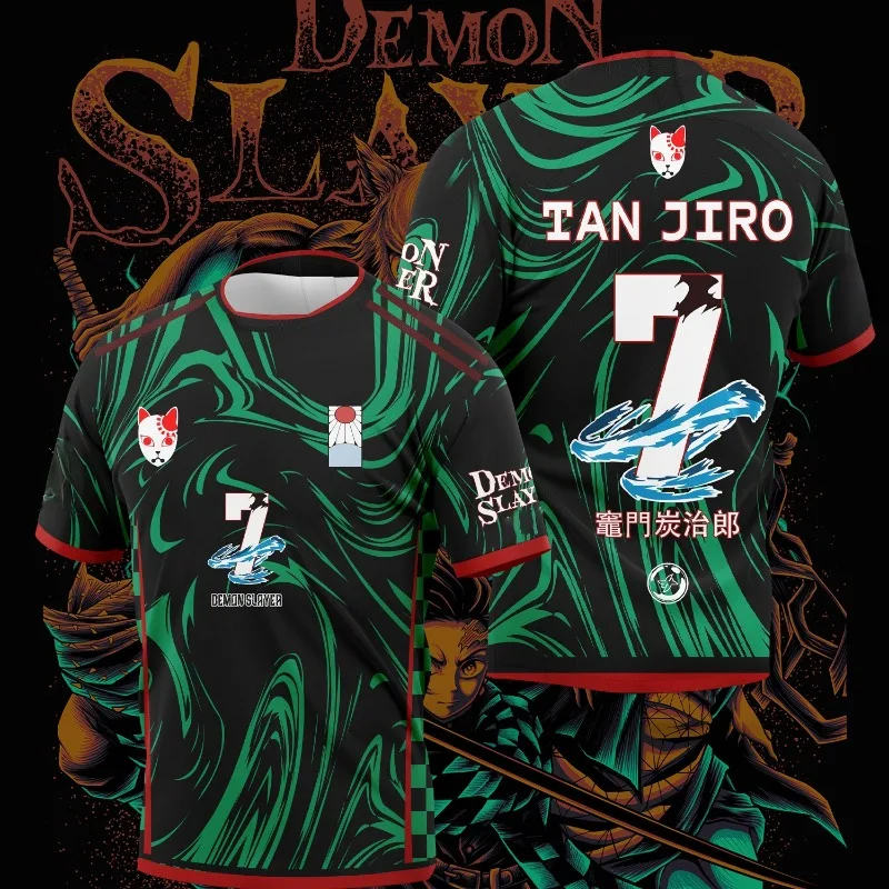 

New Anime Devil Killer Shirt Tanjirou Maillot Summer Role Playing Adult and KIDS Casual Quick Drying Breathable 3D Printed Top